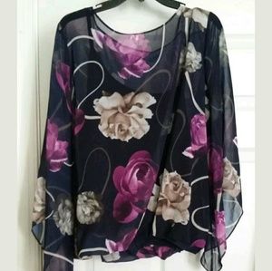 Alfani Navi blue floral batwing blouse